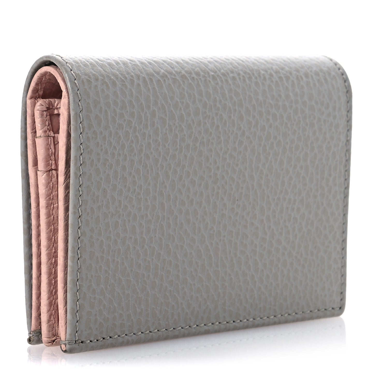 Dollar Calfskin GG Marmont Card Case Grey Sky Perfect Pink