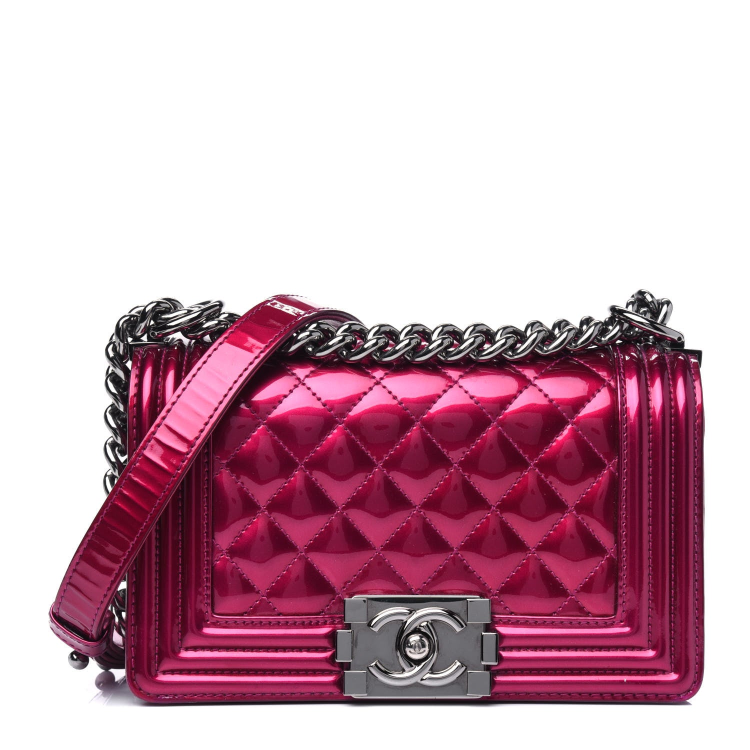 Chanel Metallic Patent Calfskin Quilted Small Boy Flap Pink 1 of 6