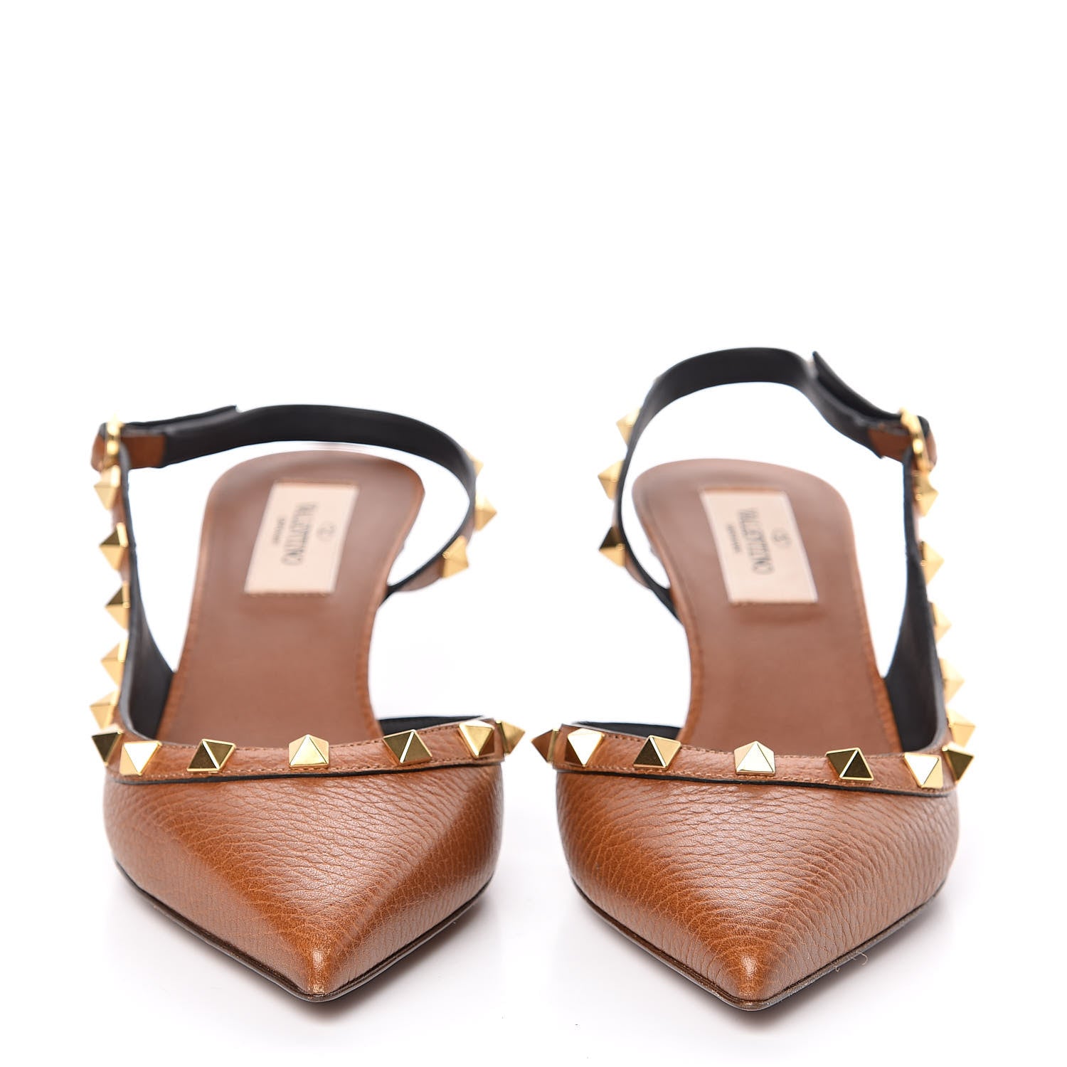 Valentino Garavani Pebbled Calfskin Rockstud Half D'Orsay Slingback 50mm Pumps 36 Cuoio 2 of 9