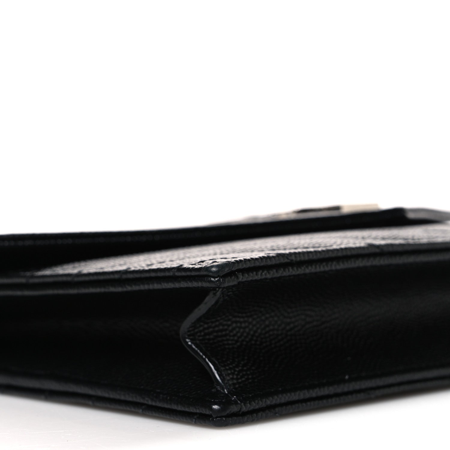 Saint Laurent Grain De Poudre Matelasse Chevron Monogram Envelope Chain Wallet Black 9 of 10