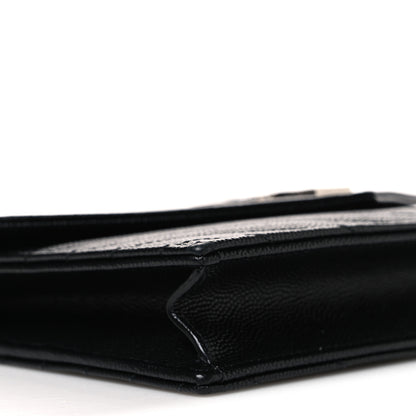 Saint Laurent Grain De Poudre Matelasse Chevron Monogram Envelope Chain Wallet Black 9 of 10