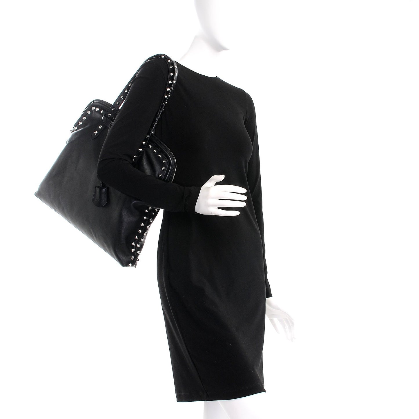 Lambskin Studded Padlock Tote Black
