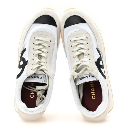 Chanel Fabric Calfskin Suede CC Sneakers 39 Ivory Black 2 of 9