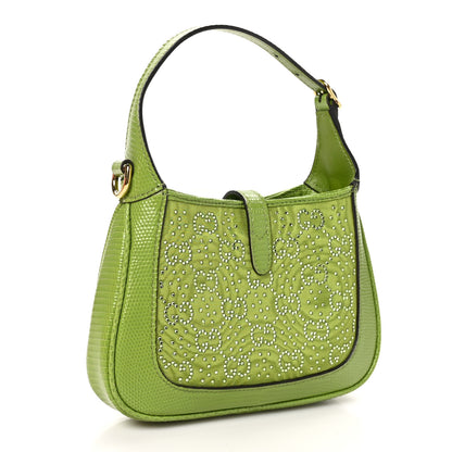 Gucci Canvas Lizard Crystal GG Monogram Mini Jackie 1961 Green 3 of 12