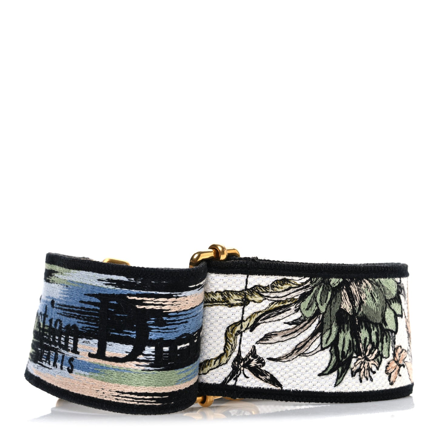 Canvas Embroidered Toile de Jouy Mexico Shoulder Strap White Multicolor