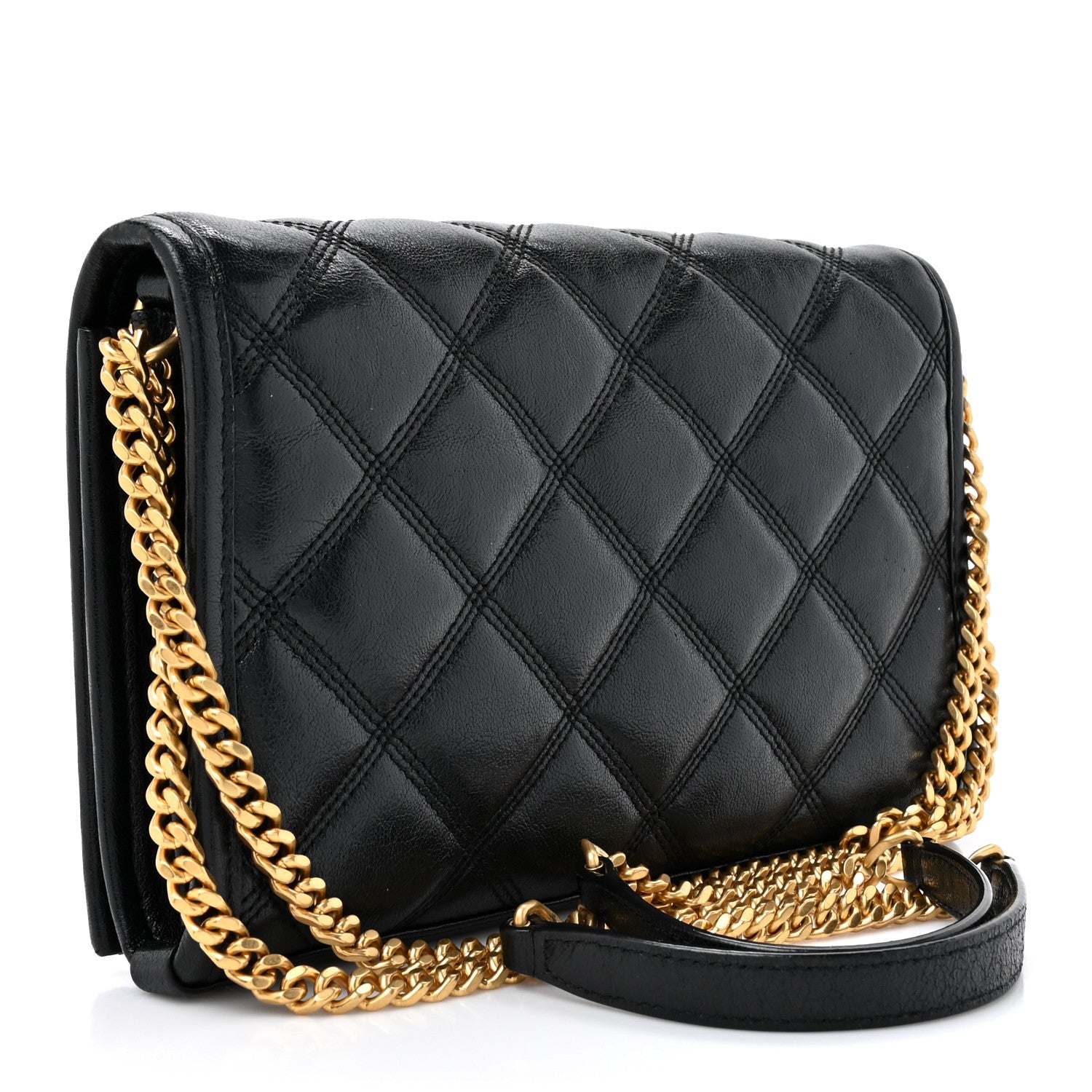 Saint Laurent Lambskin Diamond Quilted Becky Chain Wallet Black 3 of 13
