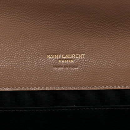 Saint Laurent Grain De Poudre Matelasse Chevron Monogram Envelope Clutch Dark Beige 6 of 8