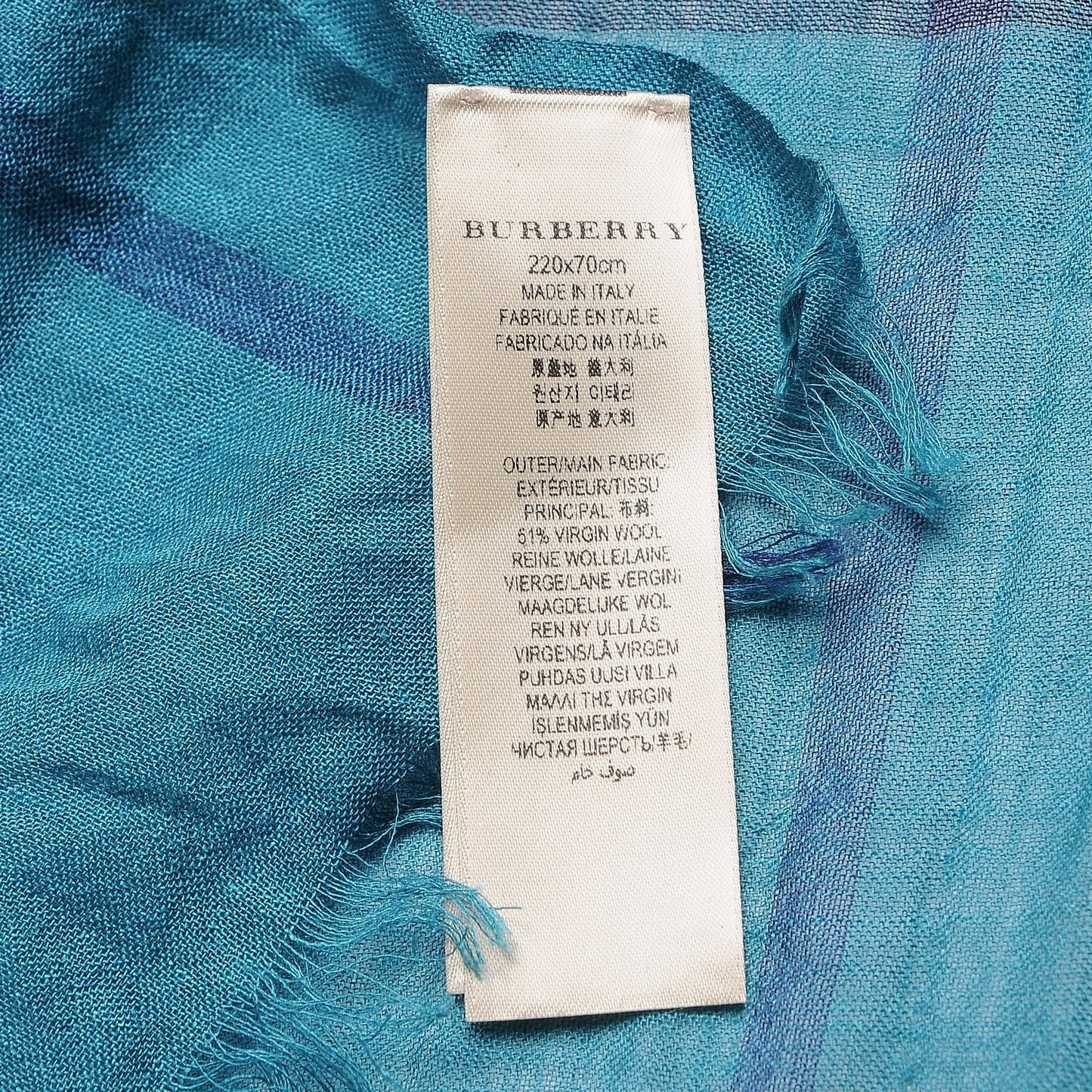 Wool Silk House Check Lightweight Scarf Blue