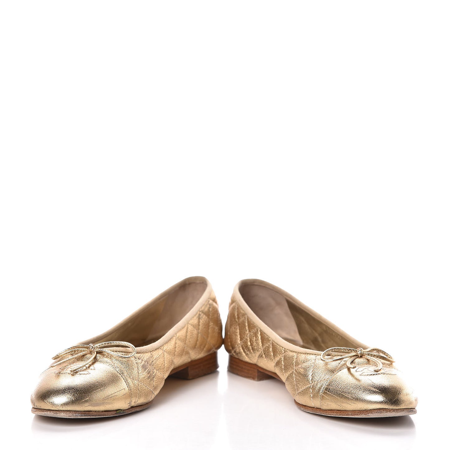 Metallic Lambskin Quilted Cap Toe Ballerina Flats 40 Gold