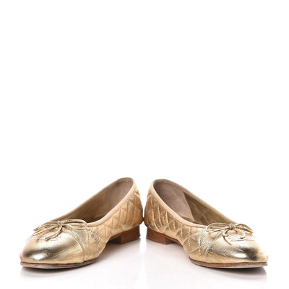 Chanel Metallic Lambskin Quilted Cap Toe Ballerina Flats 40 Gold 15 of 17