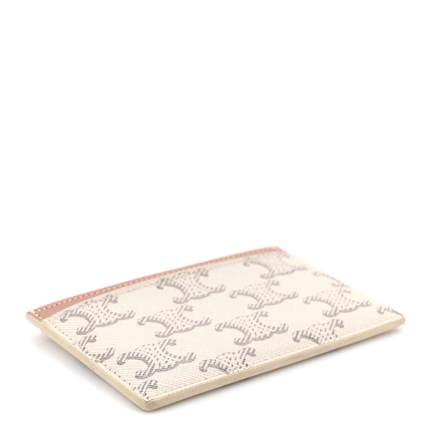 Triomphe Canvas Calfskin Card Holder White Tan
