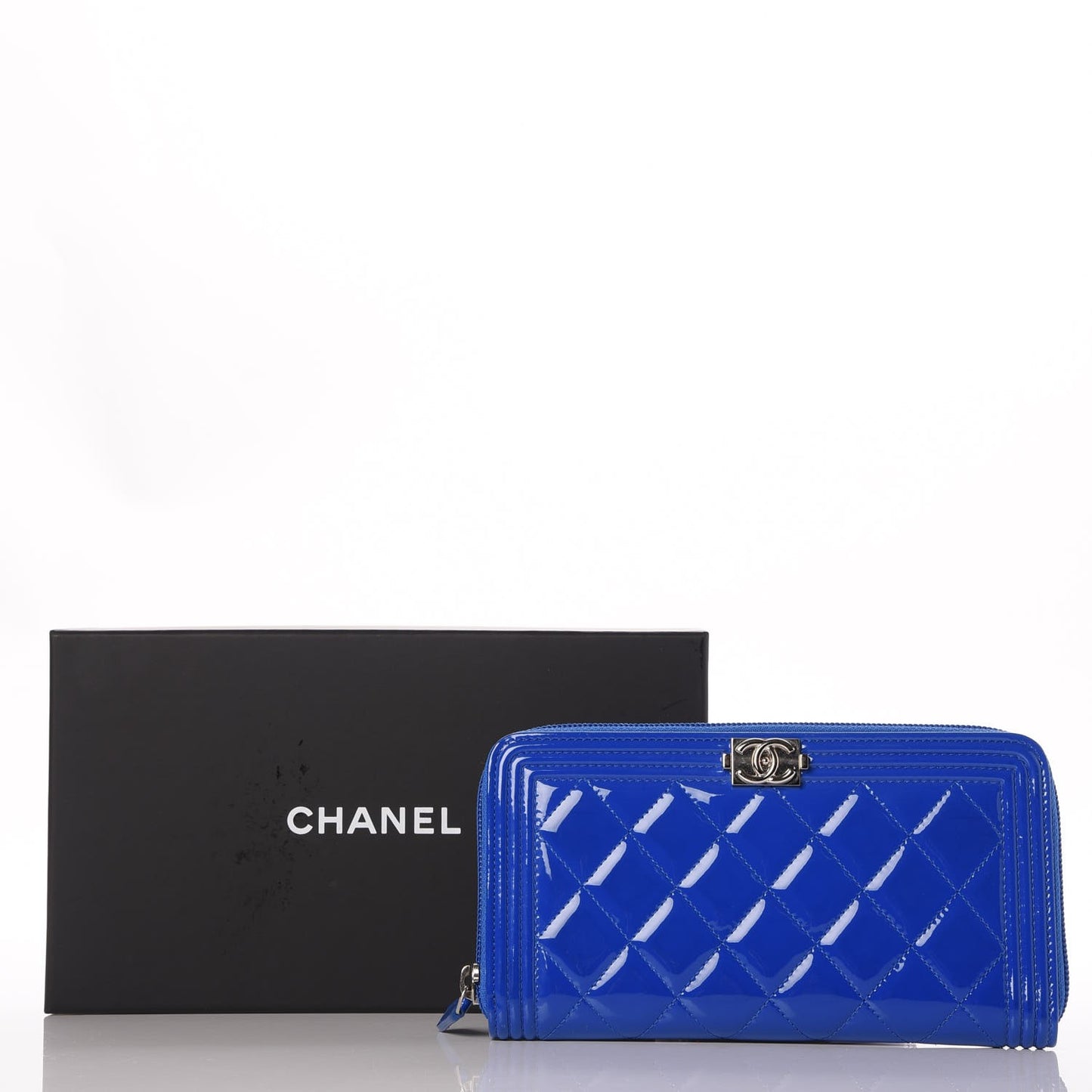Patent Quilted Boy Zip Around Wallet Blue