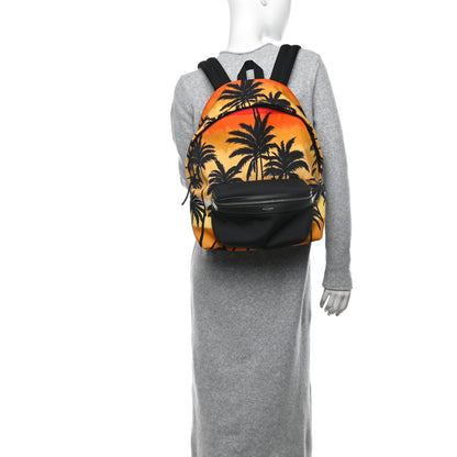 Saint Laurent Nylon Palm Tree Sunset Print Hunting Backpack Red Yellow Black 2 of 13