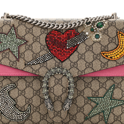 Gucci GG Supreme Monogram Suede Pierced Heart Embroidered Medium Dionysus Shoulder Bag Beige Ebony Pink Tropical Flower 8 of 18