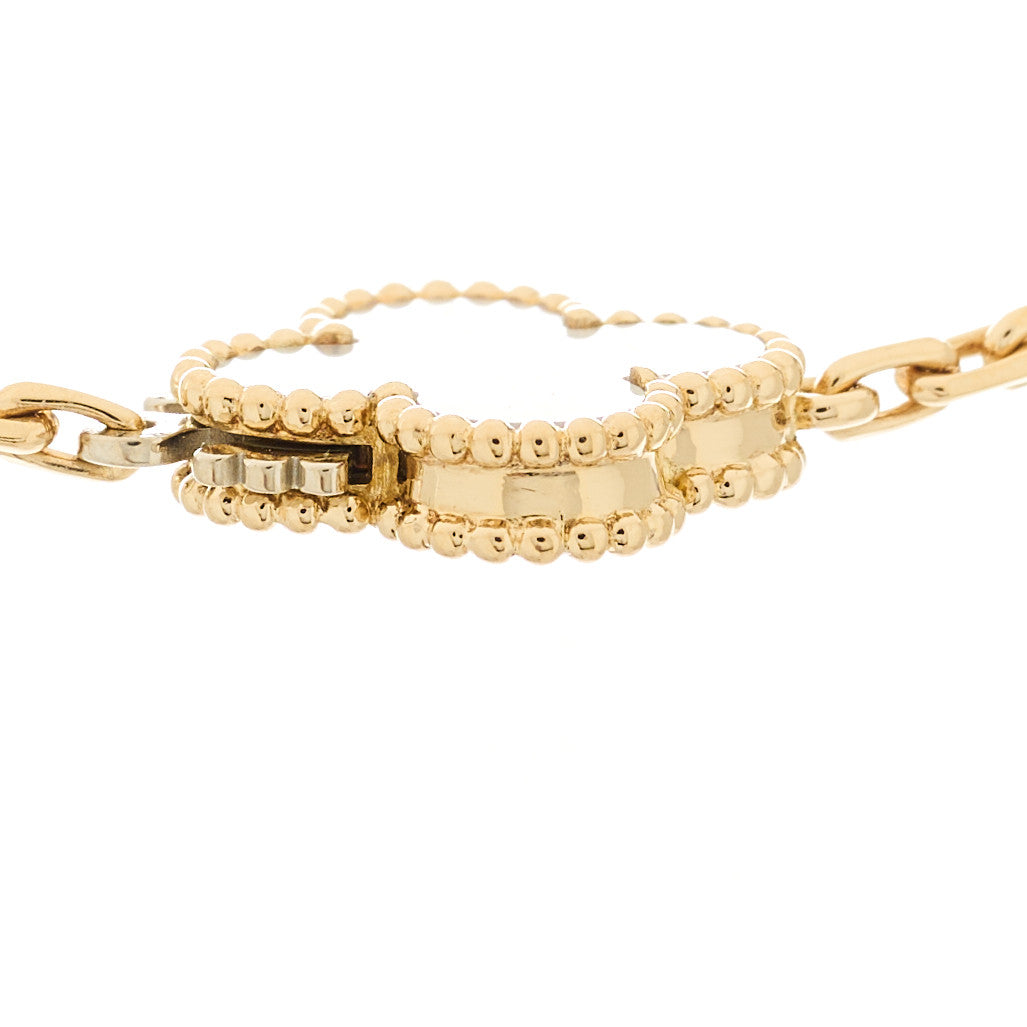 18K Yellow Gold Mother of Pearl Malachite Carnelian Tiger Eye 12 Motif Lucky Alhambra Necklace
