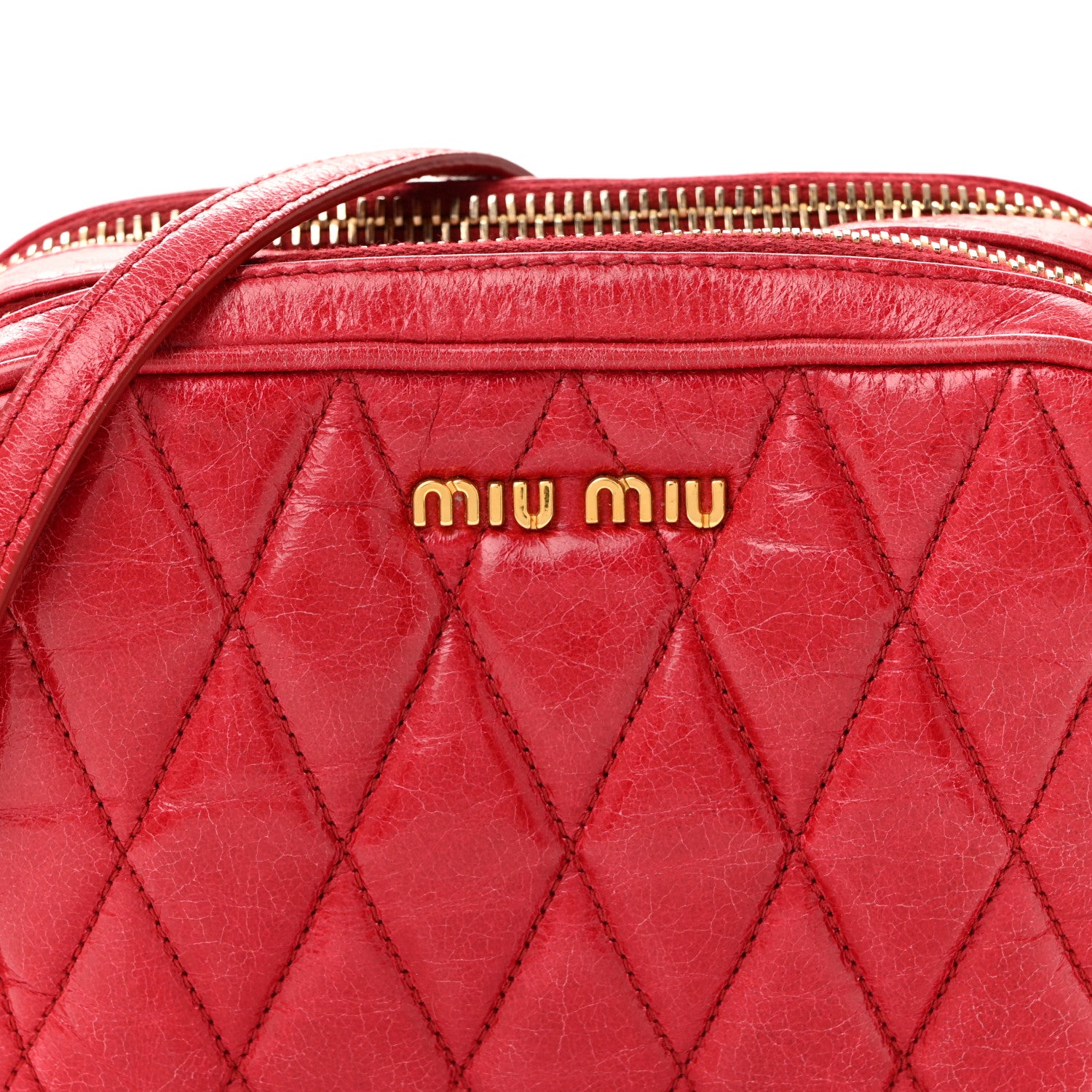 Miu Miu Vitello Shine Quilted Camera Bag Cherry 9 of 16