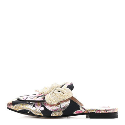 Gucci Iridescent Brocade Pearl Bow Womens Princetown Slippers 39 Black Pink 1 of 8
