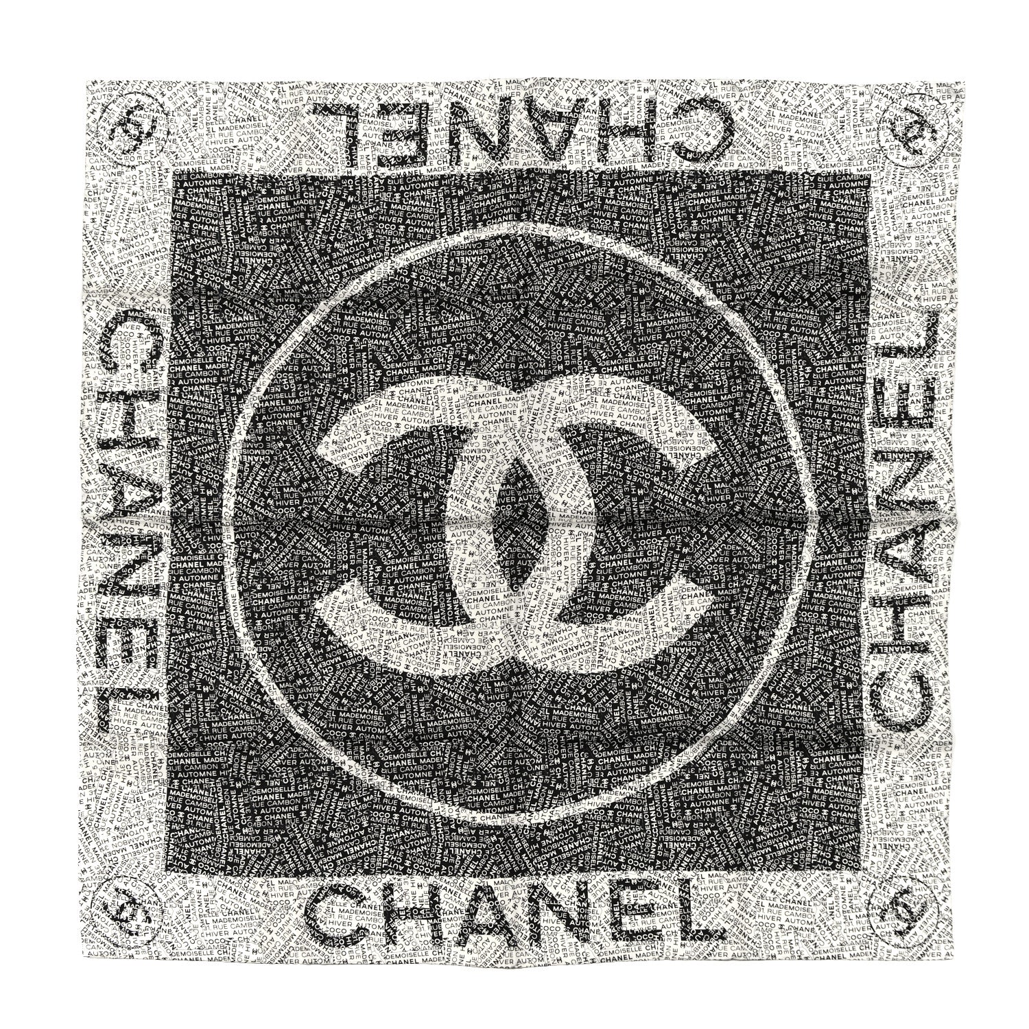 Chanel Silk CC Logo Scarf Black White 1 of 3
