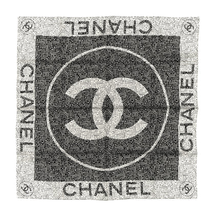 Chanel Silk CC Logo Scarf Black White 1 of 3