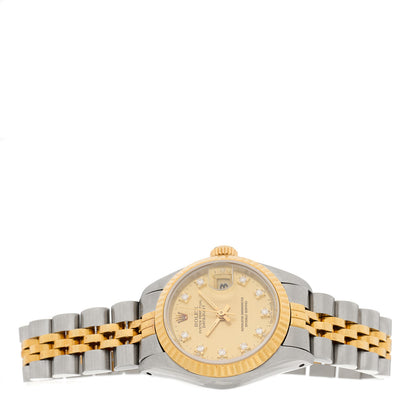 Rolex Stainless Steel 18K Yellow Gold Diamond 26mm Oyster Perpetual Datejust Watch Champagne 69173 2 of 4