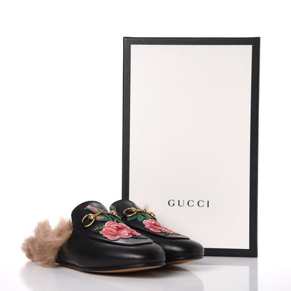 Gucci Calfskin Fur Flower Embroidered Womens Princetown Slippers 36.5 Black 8 of 8