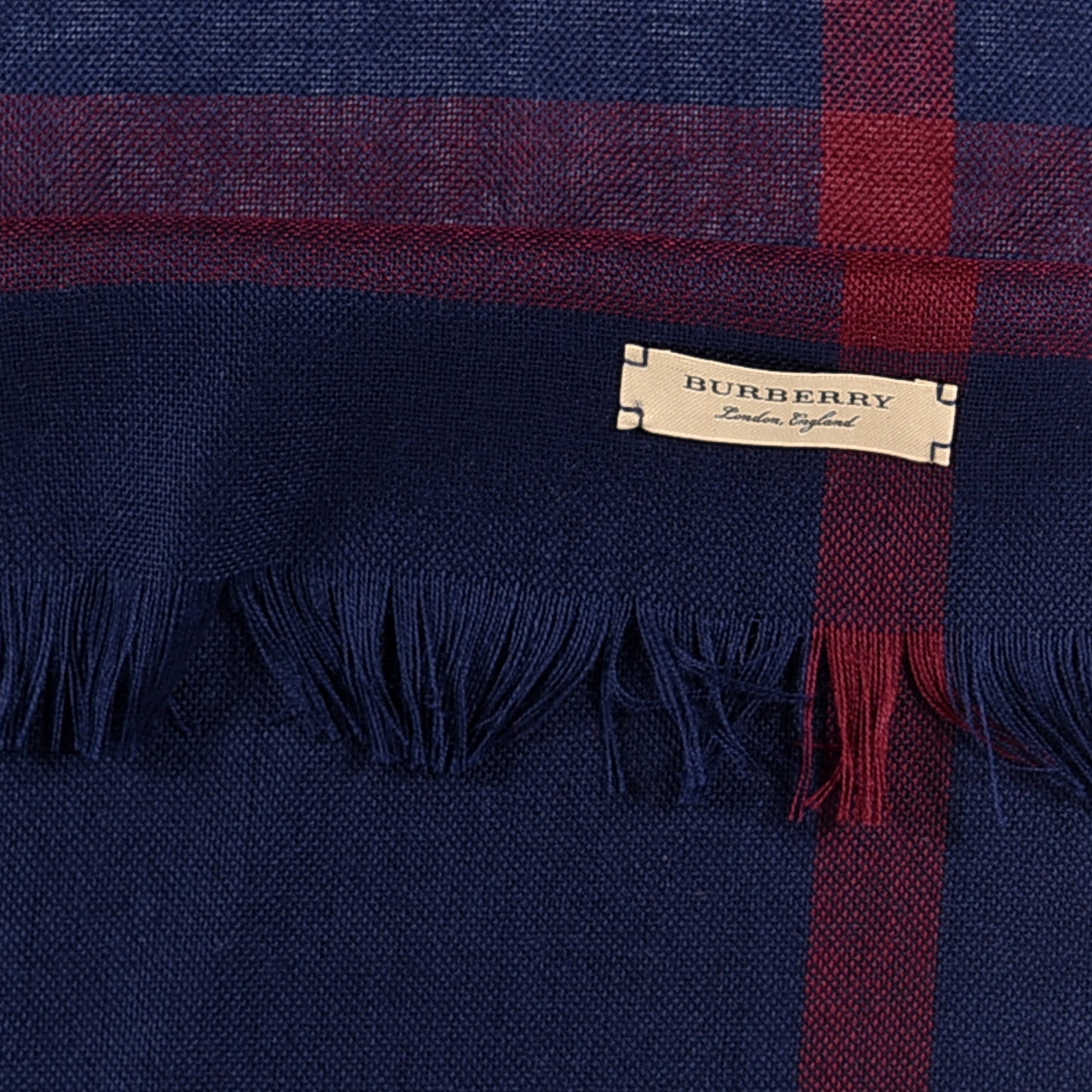 Wool Cashmere Check Lightweight Scarf Navy