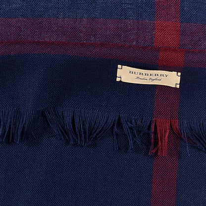 Burberry Wool Cashmere Check Lightweight Scarf Navy 3 of 4