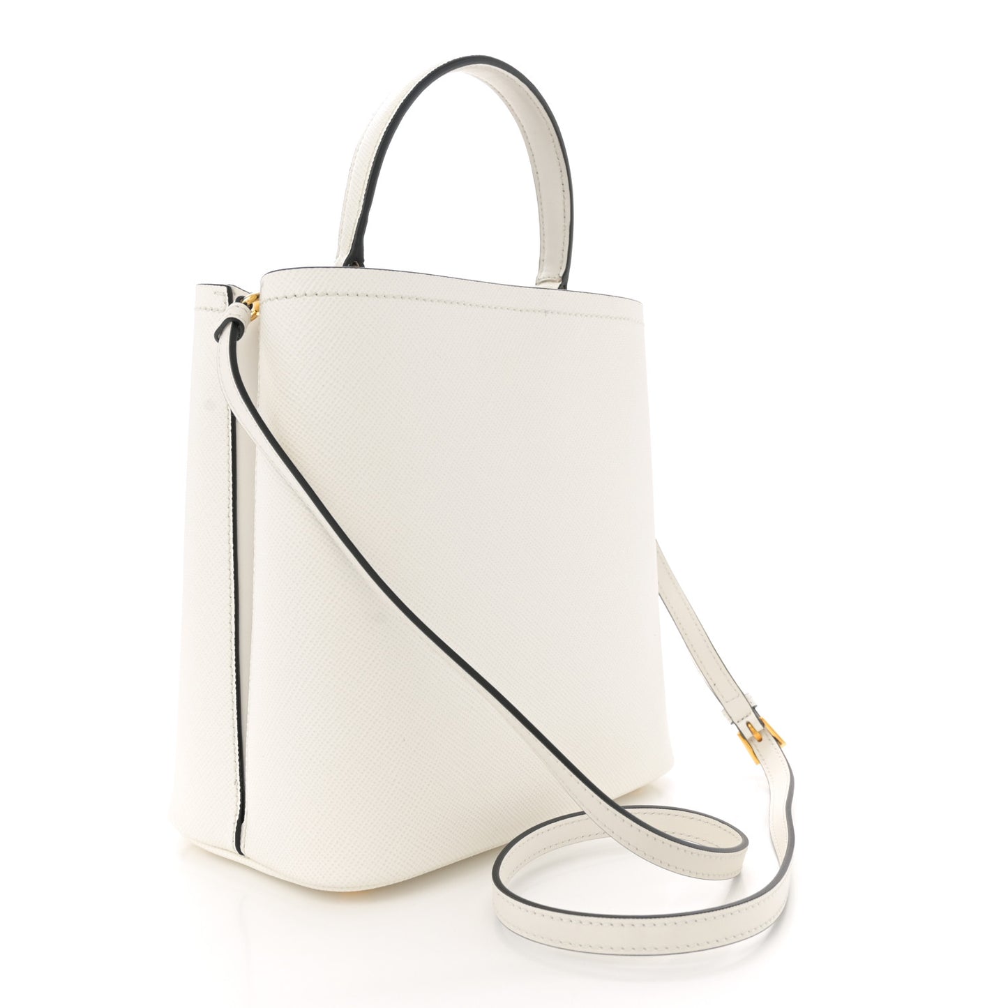 Saffiano Cuir Medium Panier Bucket Bag  Bianco Black