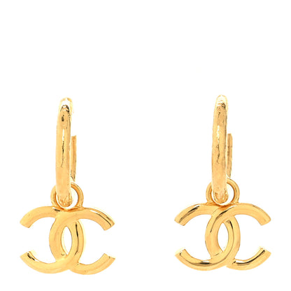 Chanel CC Hoop Drop Earrings Gold 1 of 5