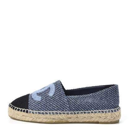 Chanel Cotton Tweed CC Espadrilles 36 Blue Ecru Black 1 of 11