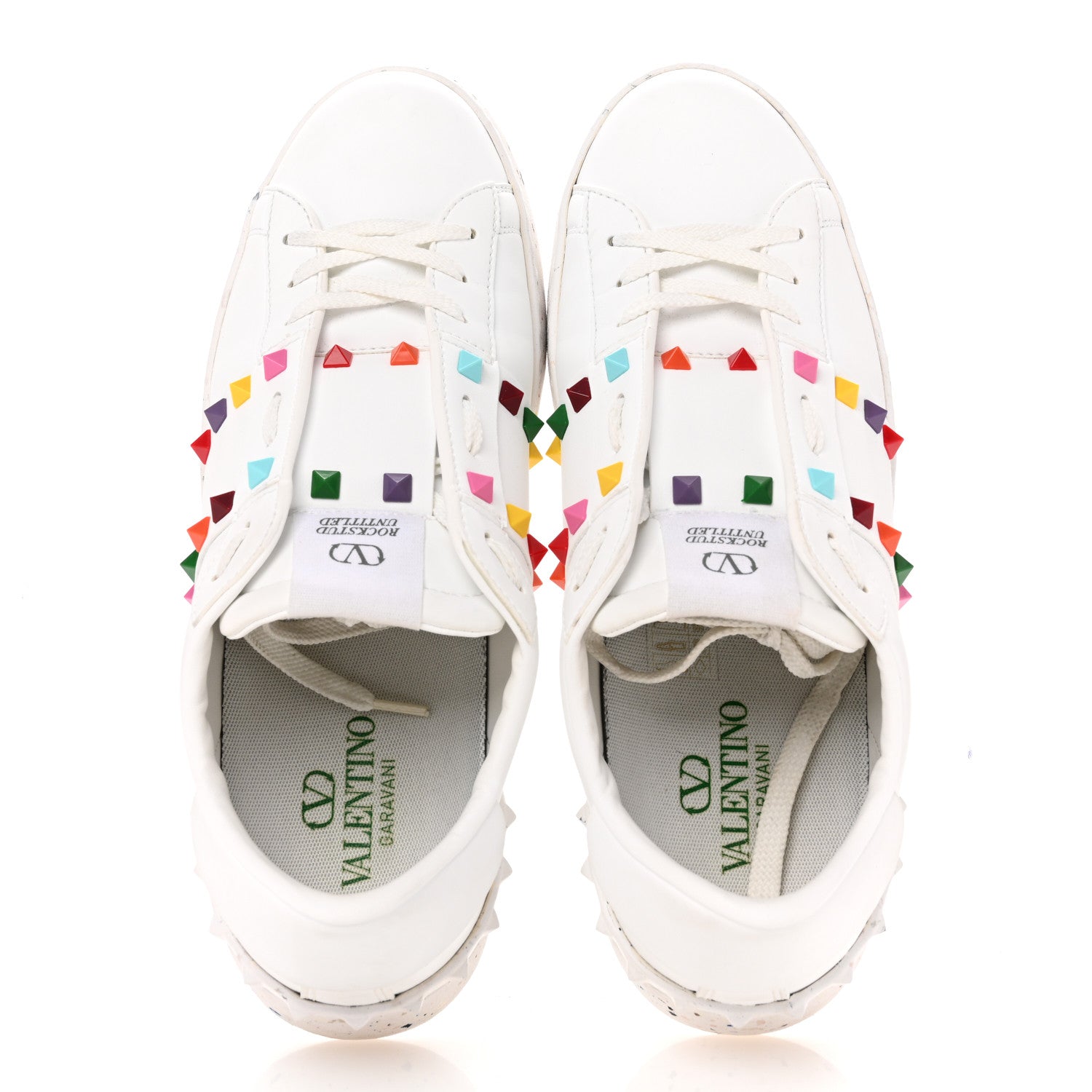 Valentino Garavani Vegan Leather Womens Rockstud Open for a Change Sneakers 41 White Multicolor 2 of 9