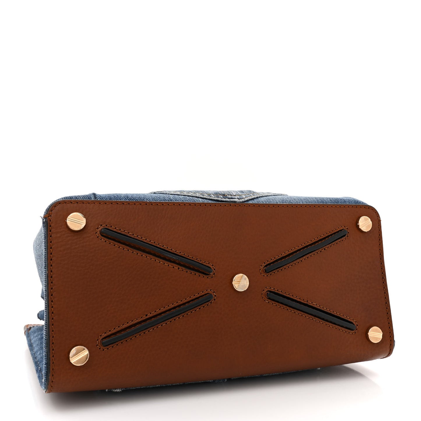 Calfskin Denim Rockstud Medium Joylock Satchel Blue