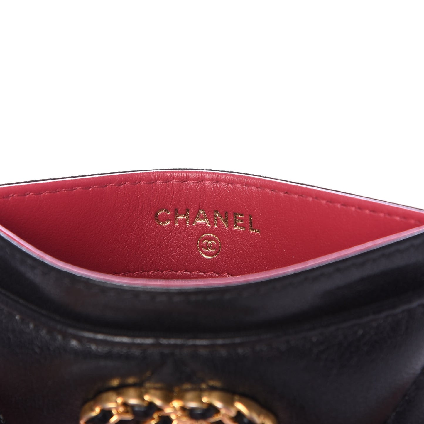 Shiny Goatskin Quilted Chanel 19 Card Holder Black