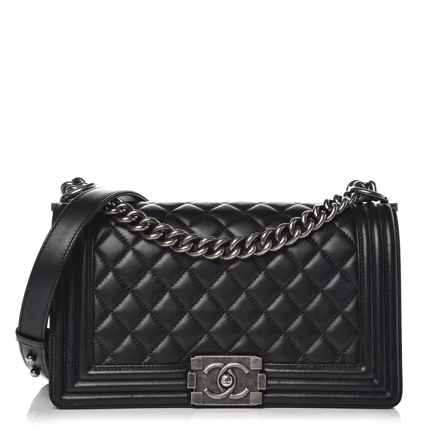 Lambskin Quilted Medium Boy Flap Black