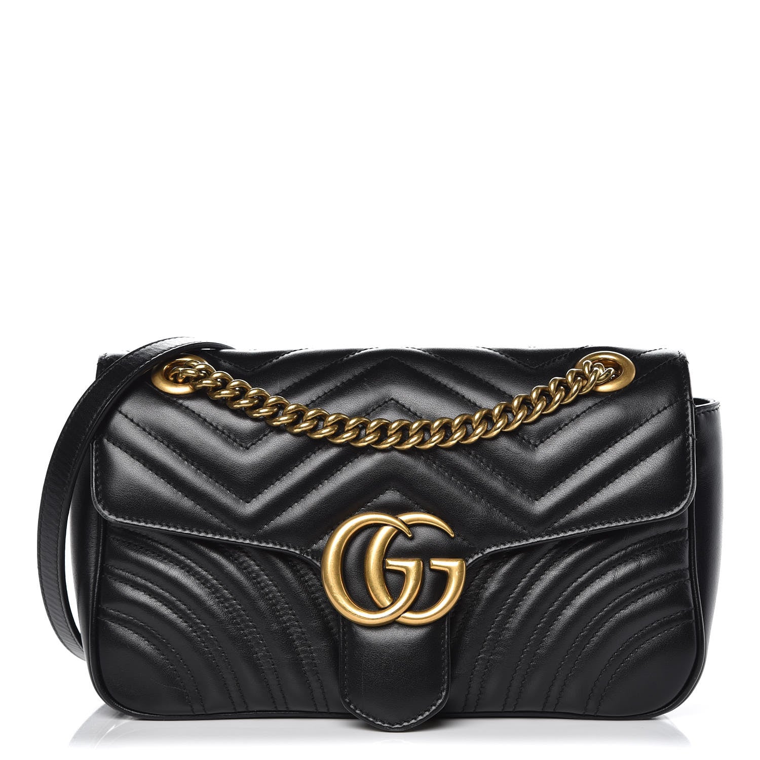 Gucci Calfskin Matelasse Small GG Marmont Shoulder Bag Black 1 of 12