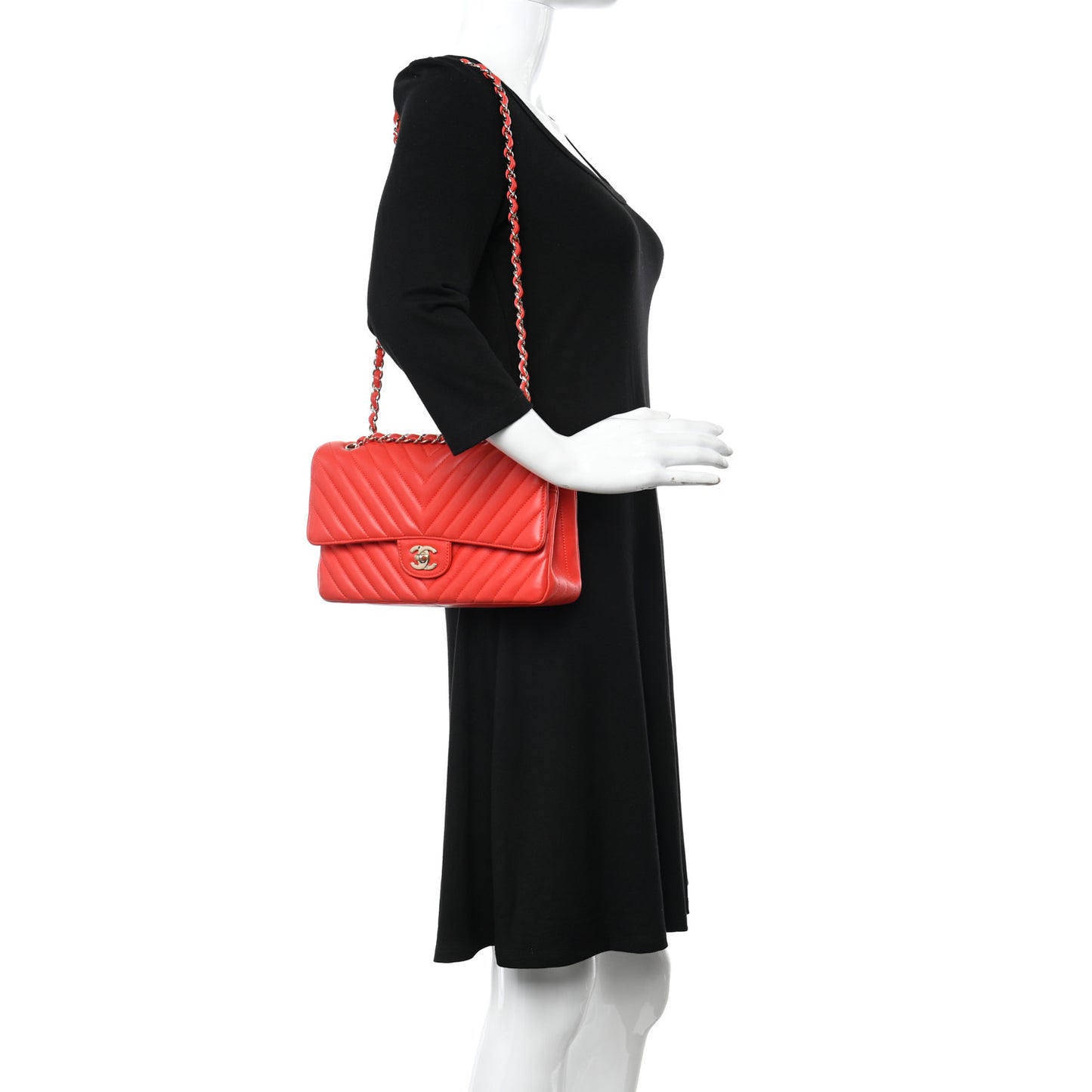Lambskin Chevron Quilted Medium Double Flap Red