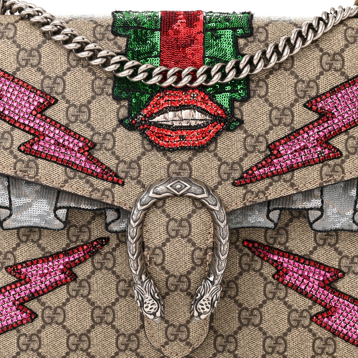 GG Supreme Monogram Lightning Embroidered Medium Dionysus Shoulder Bag Beige