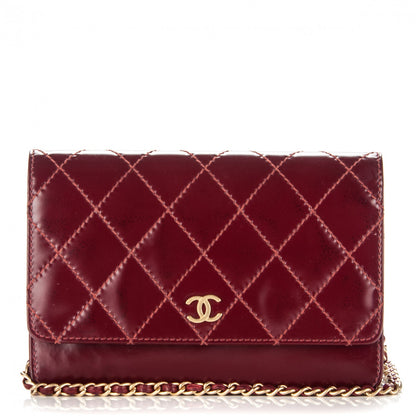 Chanel Glazed Calfskin Quilted Wallet On Chain WOC Dark Red 1 of 13