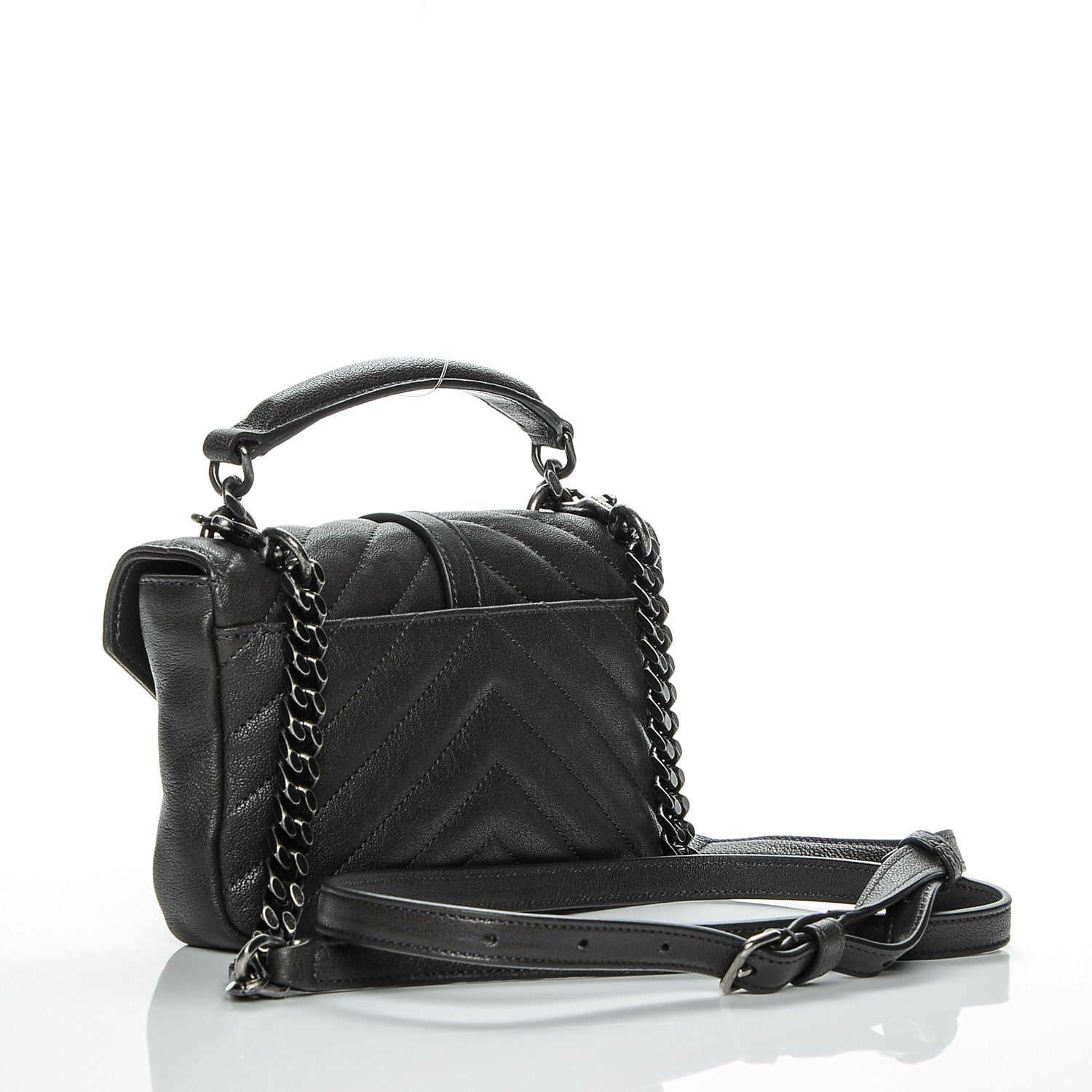 Saint Laurent Sheepskin Matelasse Chevron Monogram College Chain Wallet Coal 3 of 6