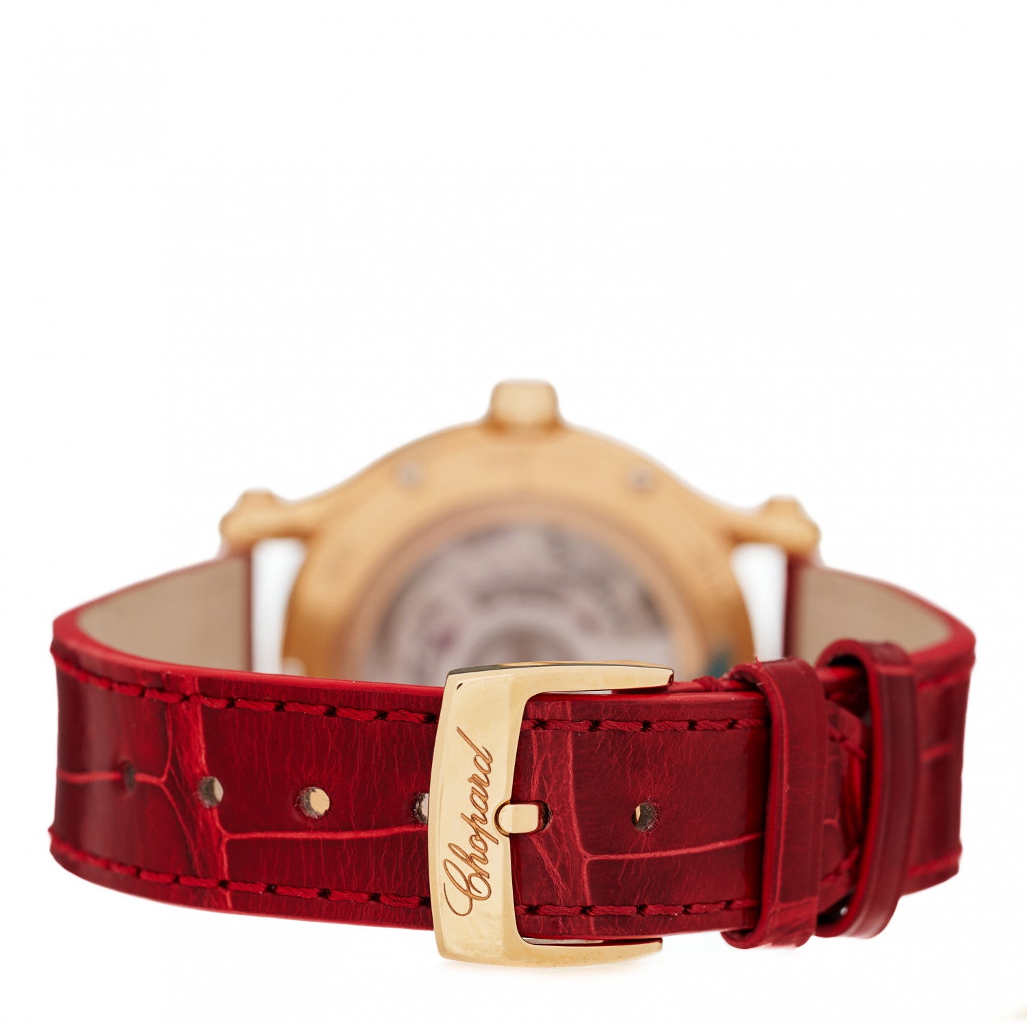 Chopard 18K Rose Gold Alligator 8 Diamond 33mm Happy Sport Automatic Watch Red 3 of 4