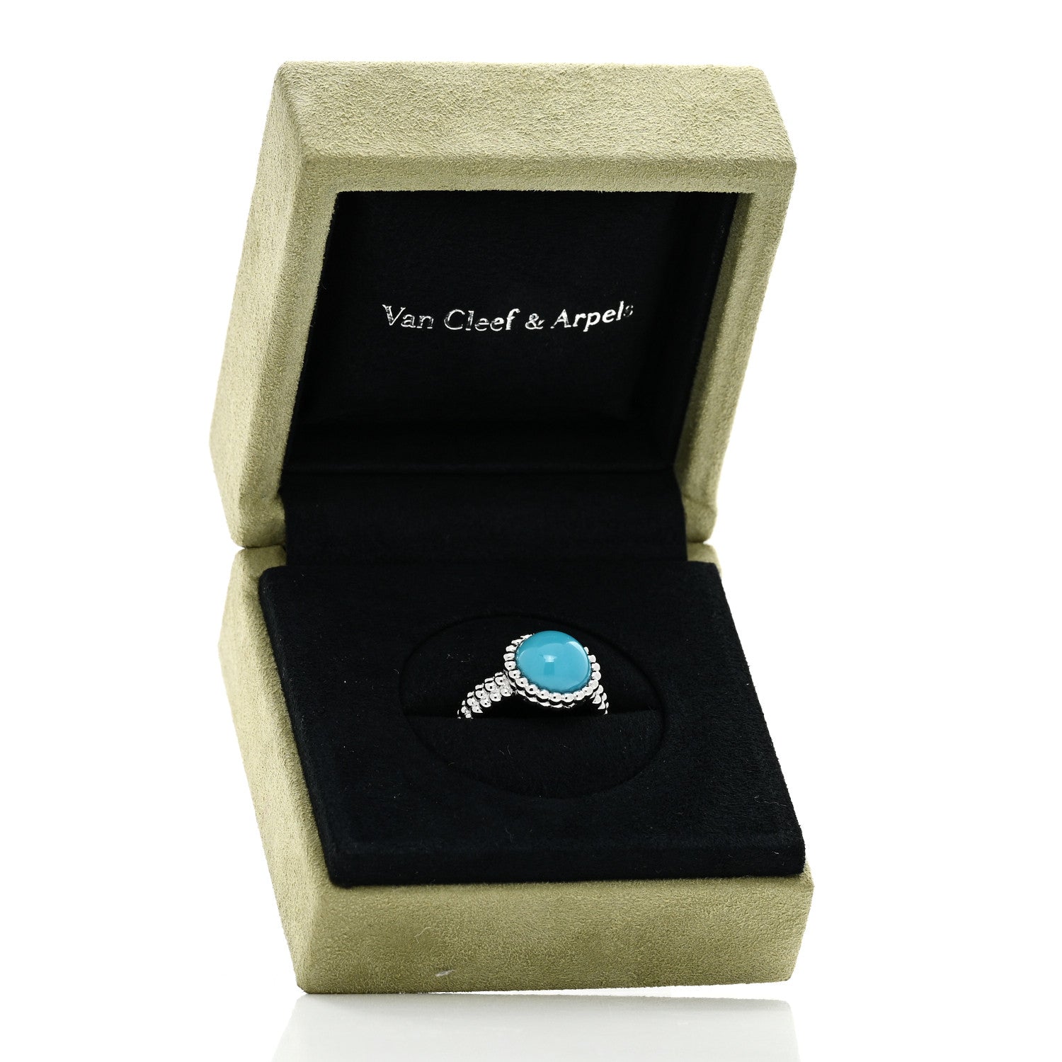 Van Cleef & Arpels 18K White Gold Turquoise Perlee Couleurs Ring