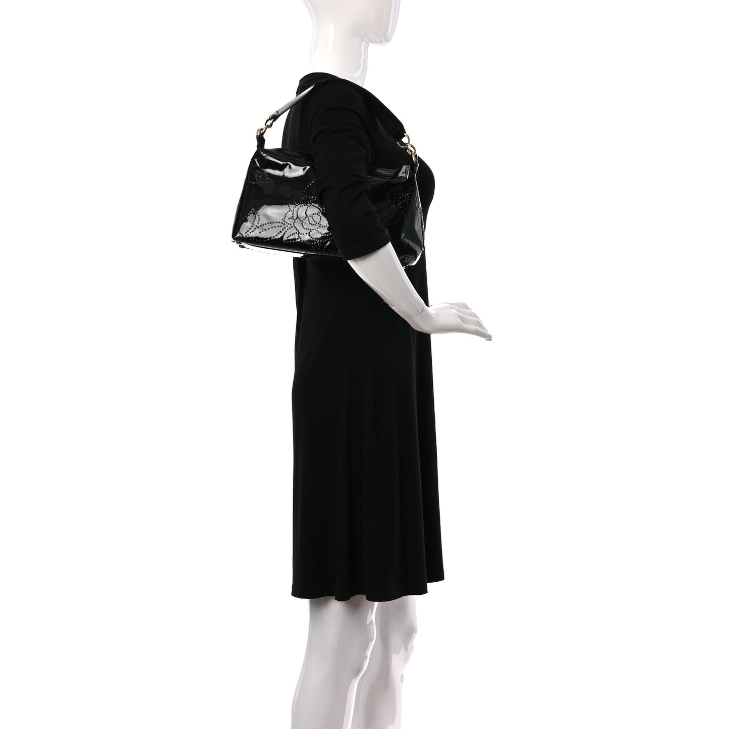 Patent Perforated Camelia Hobo Black
