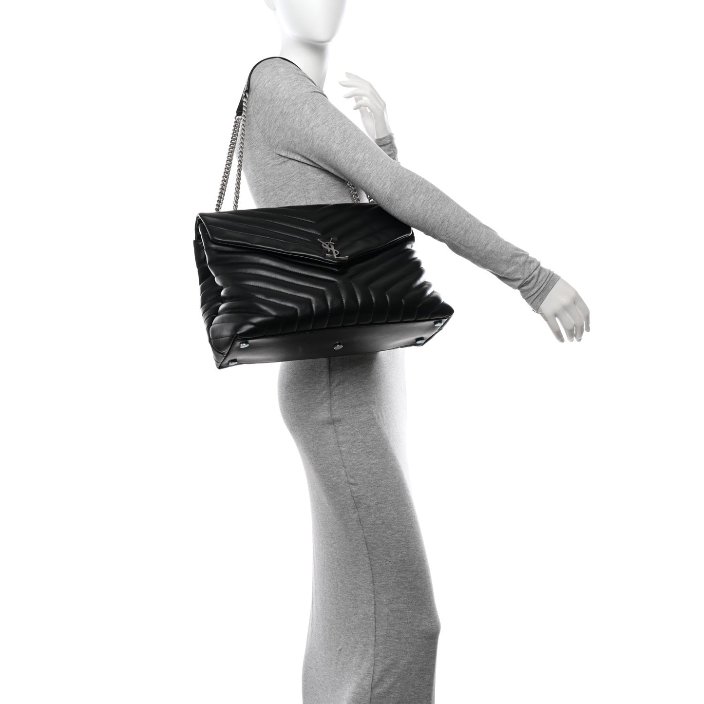 Calfskin Y Quilted Monogram Large Loulou Chain Satchel Black