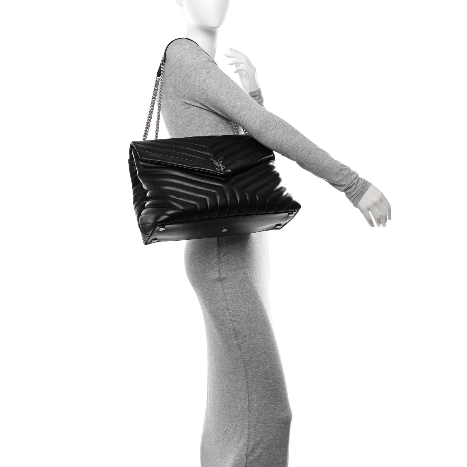 Saint Laurent Calfskin Y Quilted Monogram Large Loulou Chain Satchel Black 2 of 13