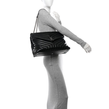 Saint Laurent Calfskin Y Quilted Monogram Large Loulou Chain Satchel Black 2 of 13