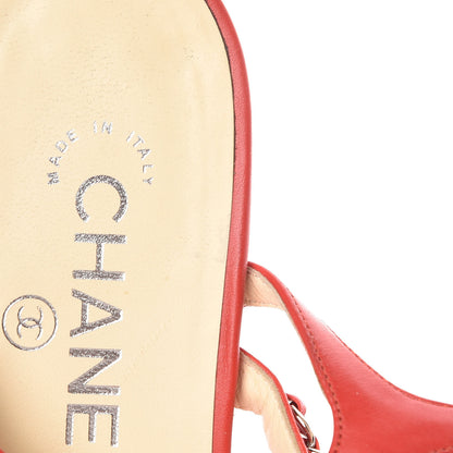 Chanel Lambskin Chain Flat Sandals 36 Red 10 of 18