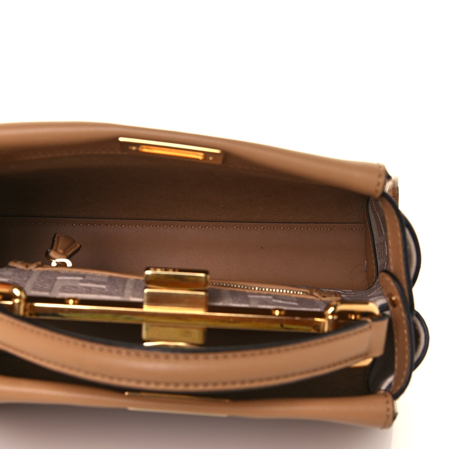 Vitello Seta Canvas FF Embroidered Mini Peekaboo Iconic Satchel Miele Scuro Poudre