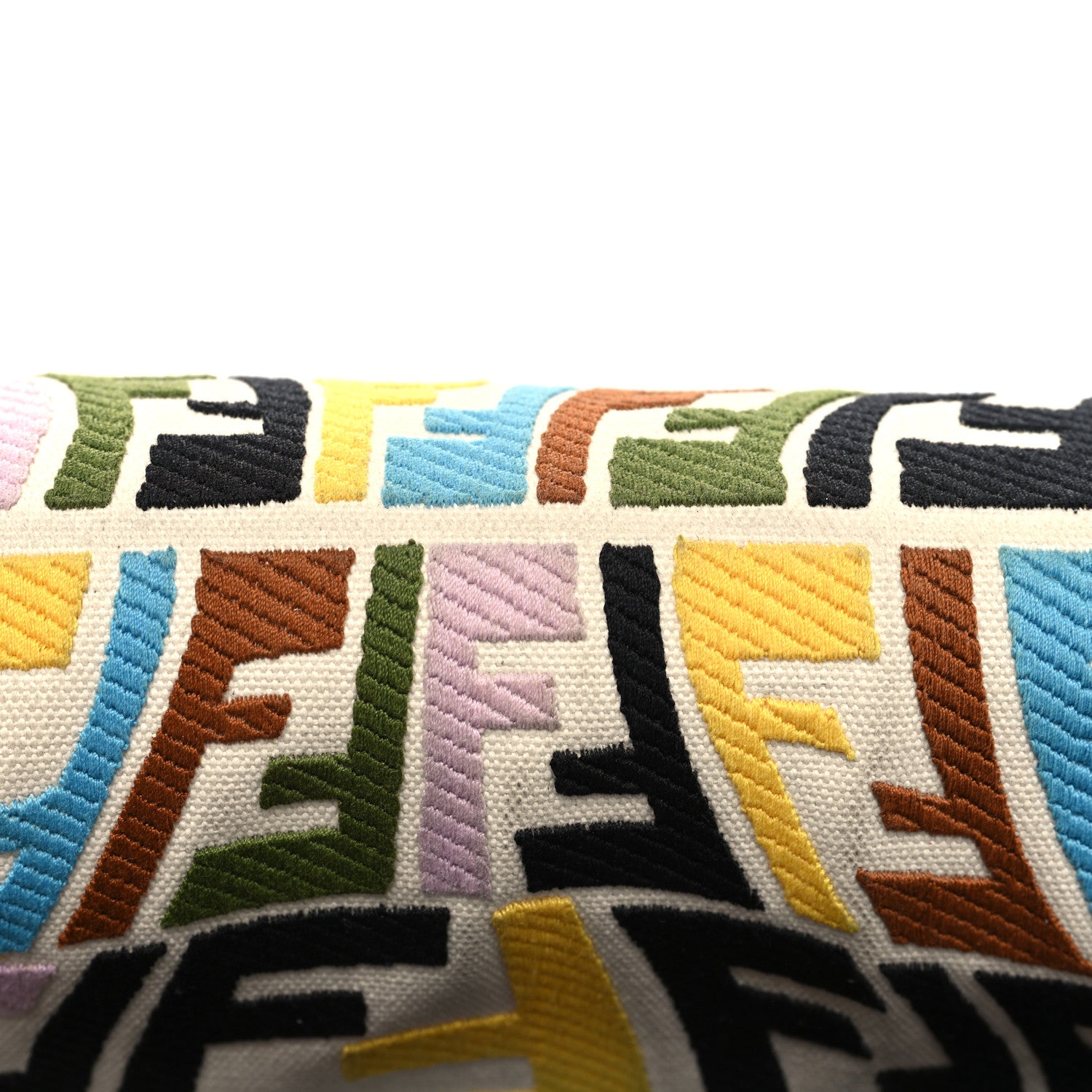 Fendi X SARA COLEMAN Canvas Vitello King Seta FF Fish Eye Embroidered Baguette Grezzo Multicolor Ghianda 12 of 12