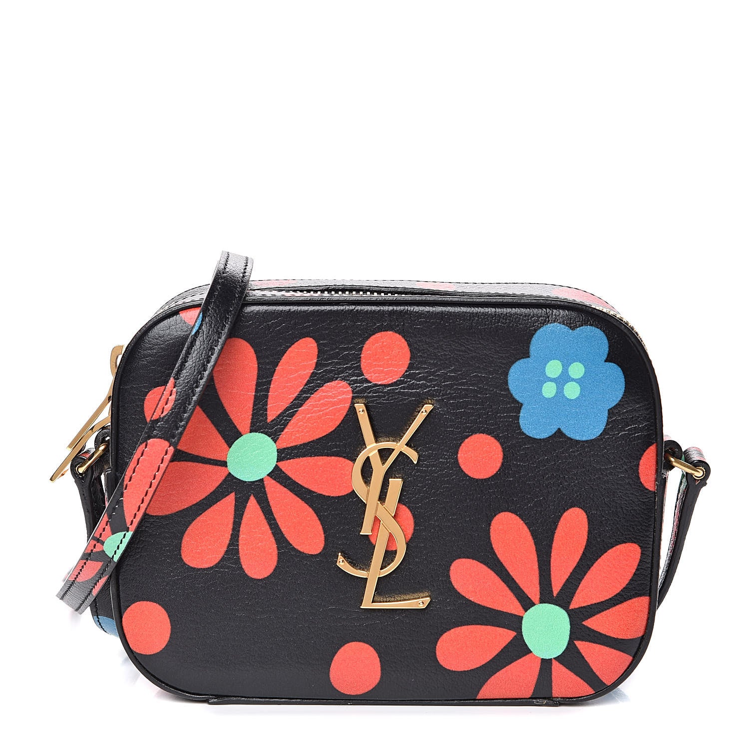 Saint Laurent Calfskin Floral Print Small Classic Monogram Camera Bag Black 1 of 8