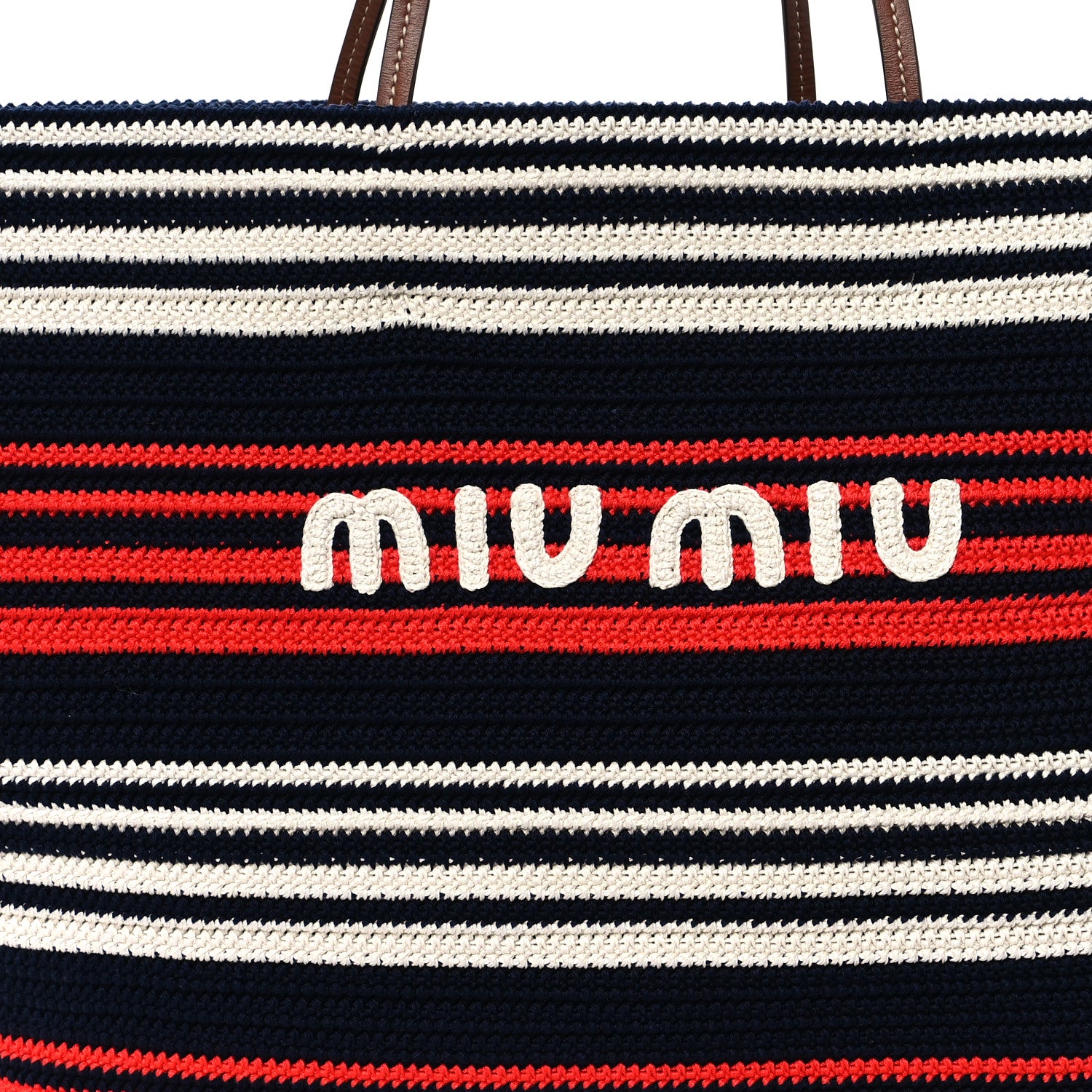 Miu Miu Fabric Crochet Striped Tote Bag Blue Red White 1646708